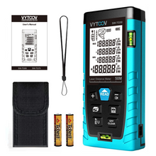 Load image into Gallery viewer, Laser Measure 164Ft M/In/Ft Mute Laser Distance Meter with 2 Bubble Levels, Backlit LCD and Pythagorean Mode, Measure Distance, Area and Volume - Carry Pouch and Battery
